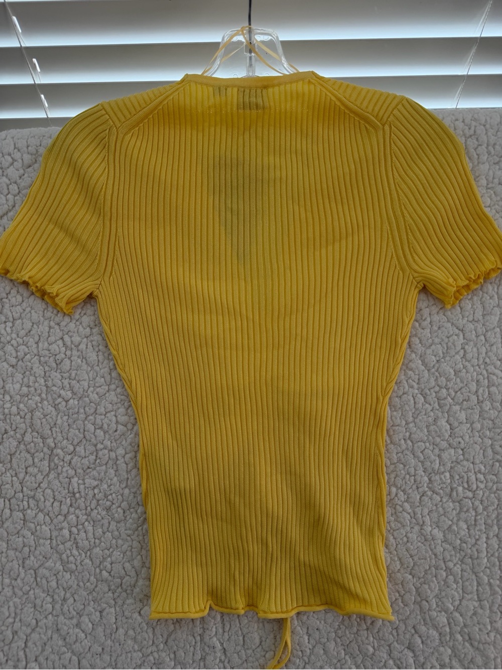 HUGO Yellow Ribbed V-Neck Drawstring Top - Picture 3 of 8